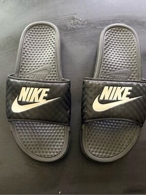 Nike Black Slides with White Swoosh
